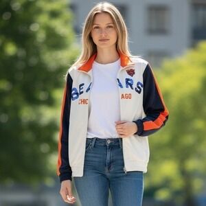 NFL Chicago Bears Size M White Sequin Track Jacket Full Zip G-III Fan Sport READ